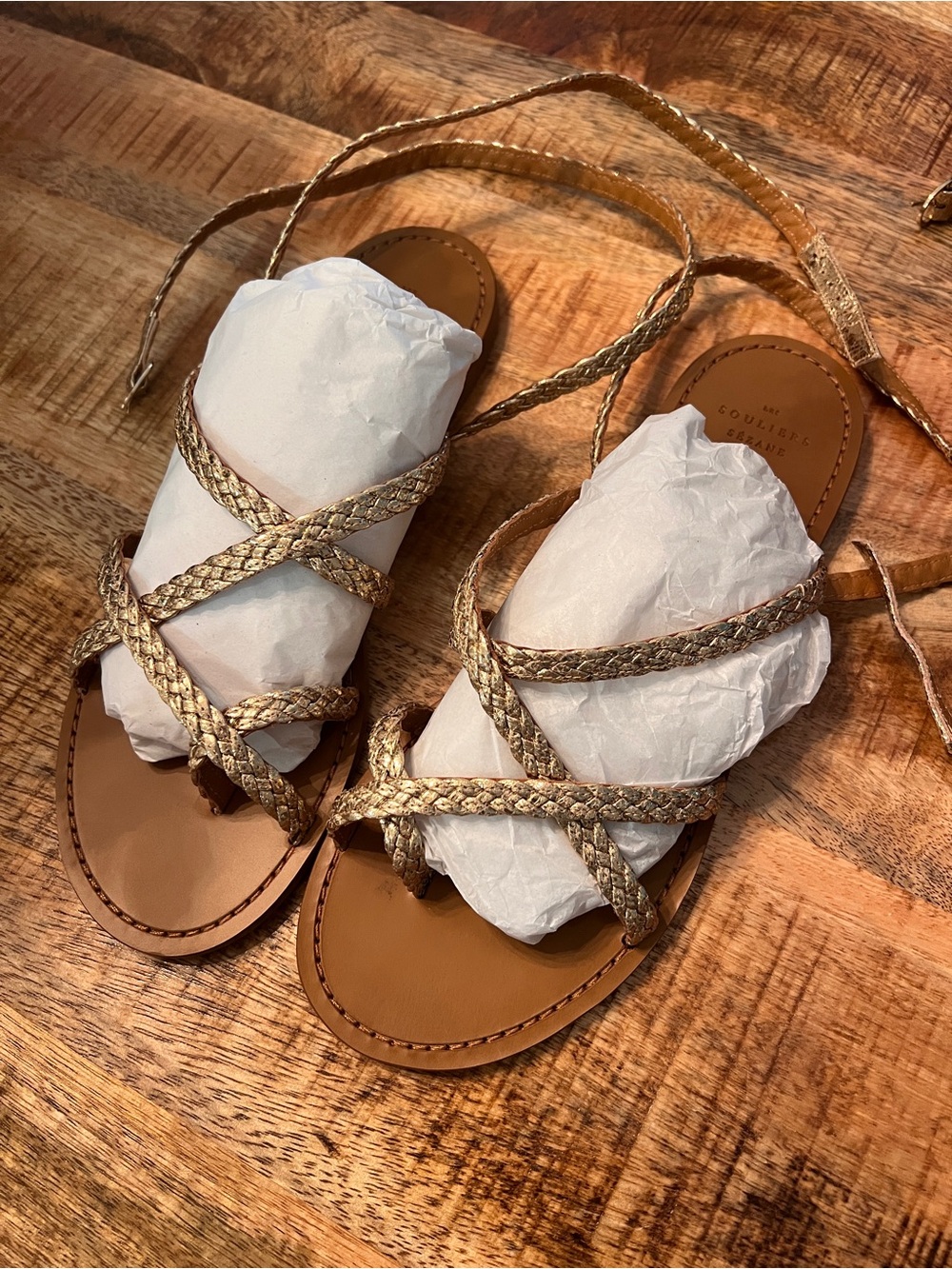 Sézane Arthur Low Sandals Braided Gold Leather Size 41 US 10 NIB - Picture 4 of 10